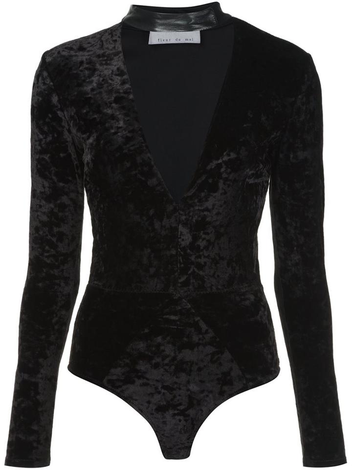Fleur Du Mal - Leather Choker Bodysuit - Women - Spandex/elastane/viscose - L, Black, Spandex/elastane/viscose