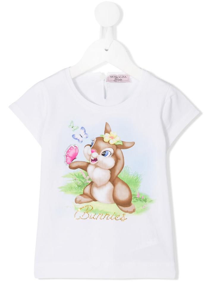 Monnalisa - Bunny Print T-shirt - Kids - Cotton/spandex/elastane - 18 Mth, White