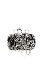 Alexander Mcqueen Four Ring Embellished Box Clutch - Black