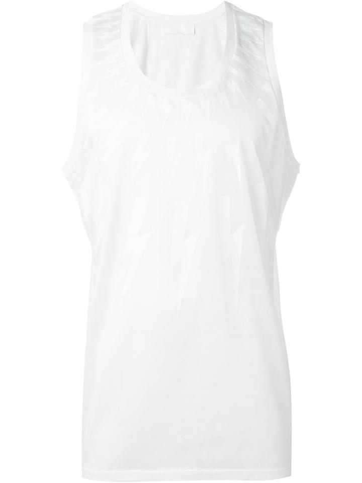 Neil Barrett Lightning Bolt Print Tank, Men's, Size: M, White, Cotton