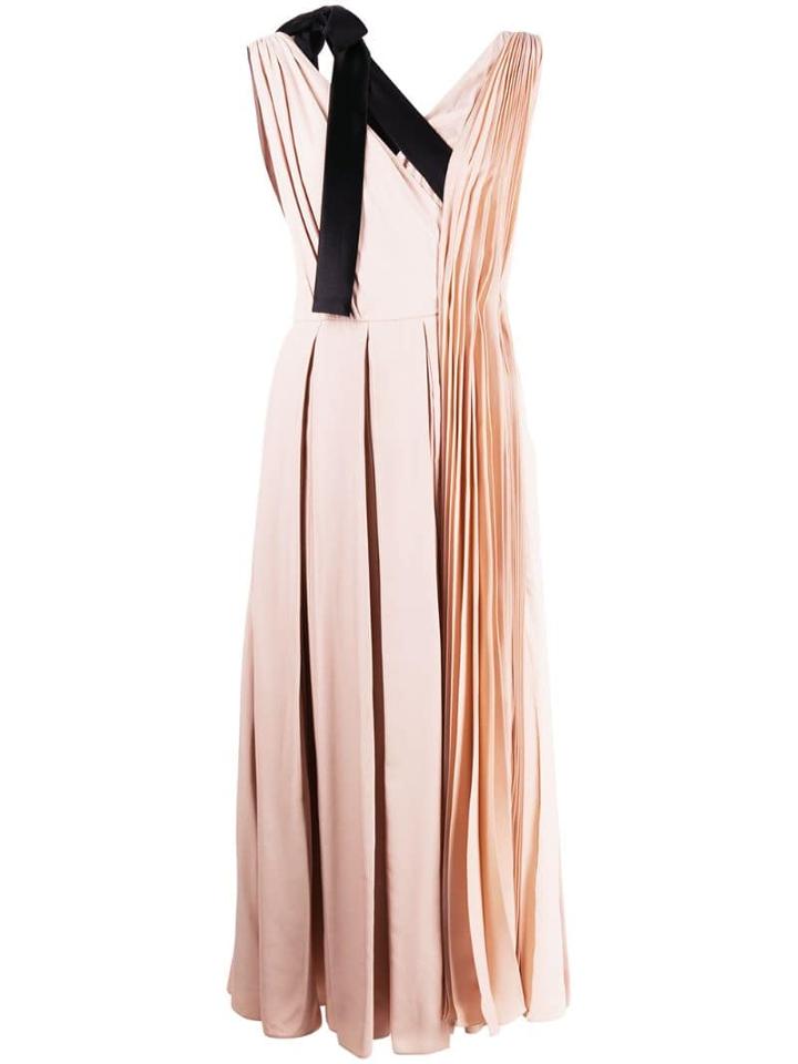 Prada Belted Asymmetric Pleated Dress - Pink