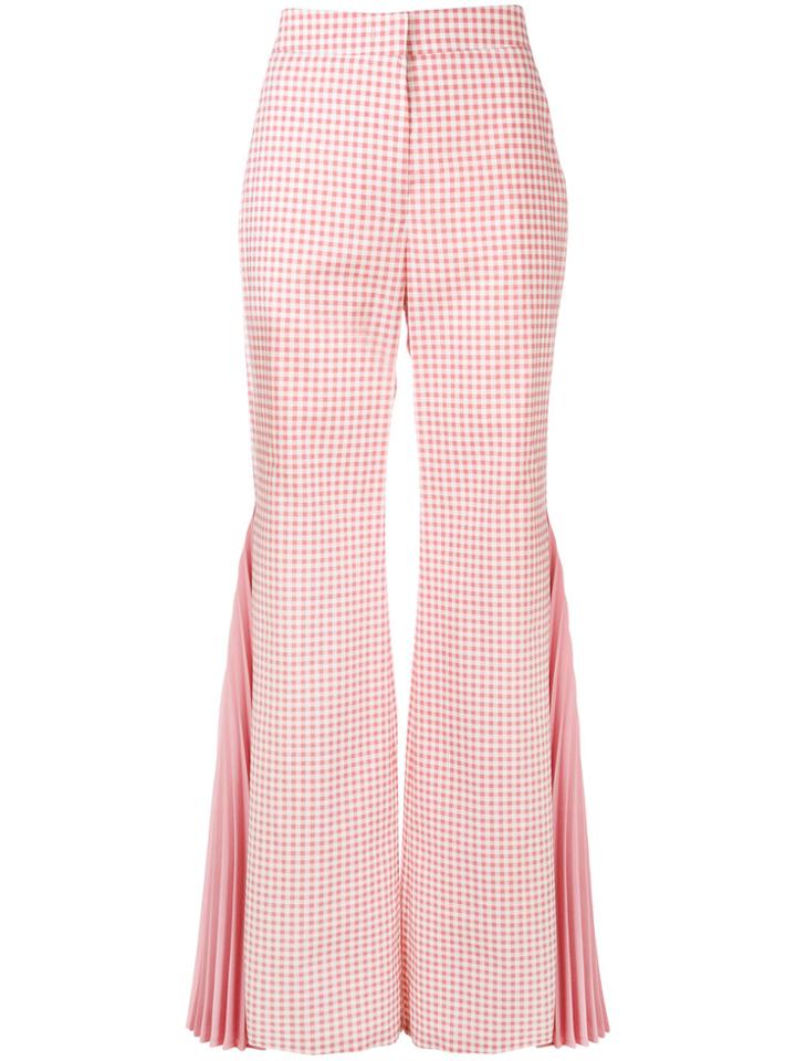 Sara Battaglia Gingham Pleated Flared Trousers - Pink & Purple