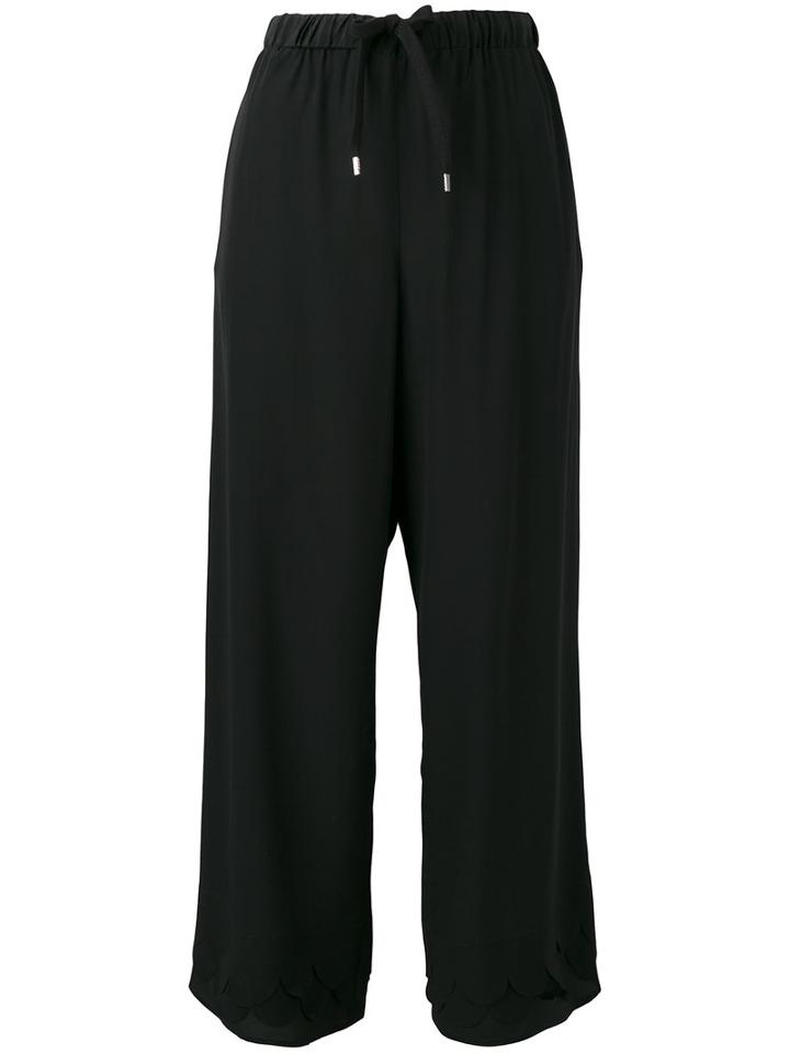 Red Valentino Scalloped Hem Cropped Trousers, Women's, Size: 38, Black, Silk/cotton