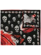Alexander Mcqueen Silk Rose And Skull Printed Scarf - Black