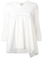 Erika Cavallini Three-quarters Sleeve Ruffled Blouse, Women's, Size: 42, White, Cotton