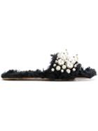 Miu Miu Mohair Blend Pearl Embellished Sandals - Black
