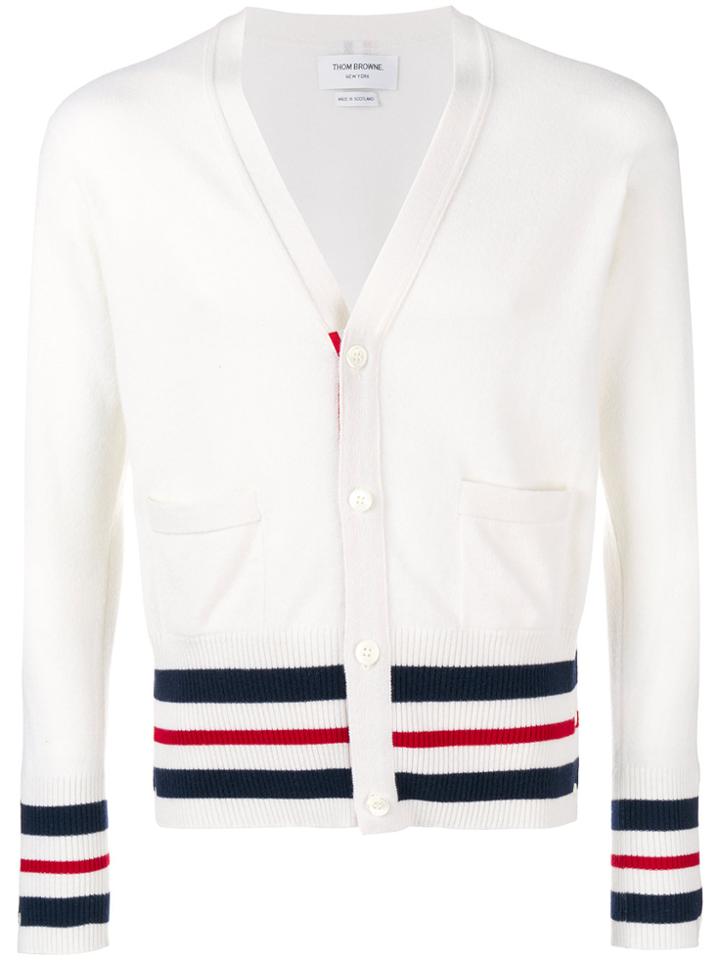 Thom Browne Stripe Trim Ribbed Cardigan - Nude & Neutrals