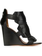 Givenchy Wedge Heel Sandals, Women's, Size: 37, Black, Calf Leather/leather