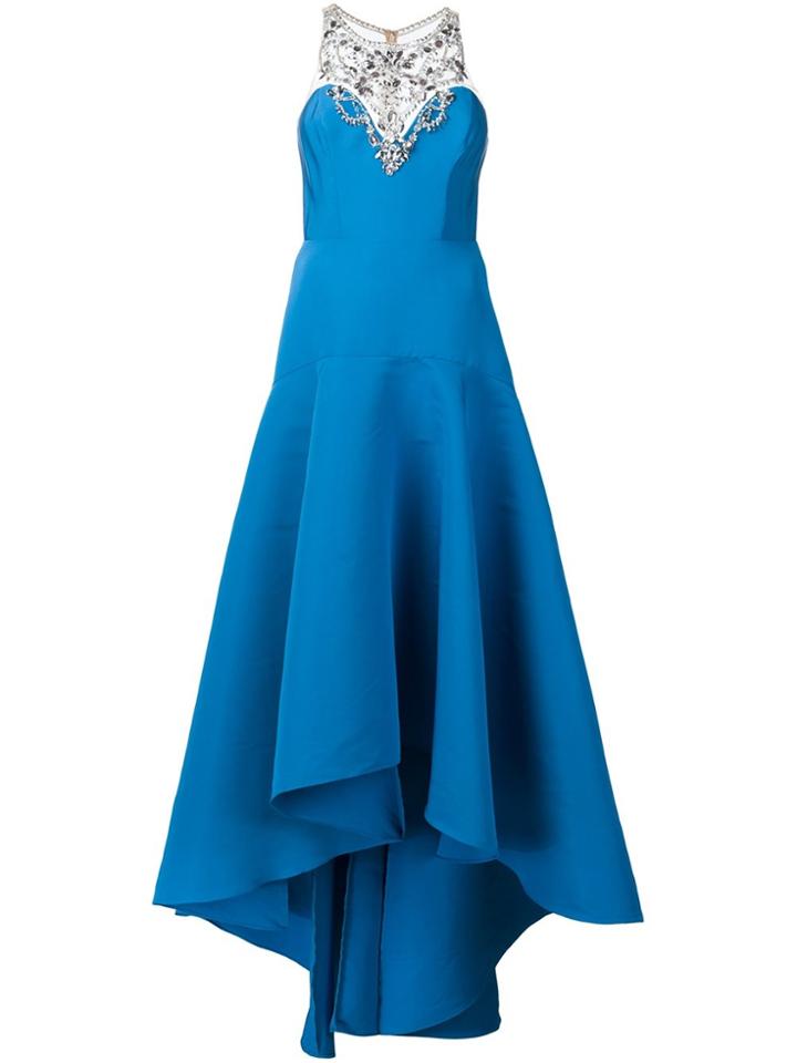 Marchesa Notte Embellished Neck Gown - Blue