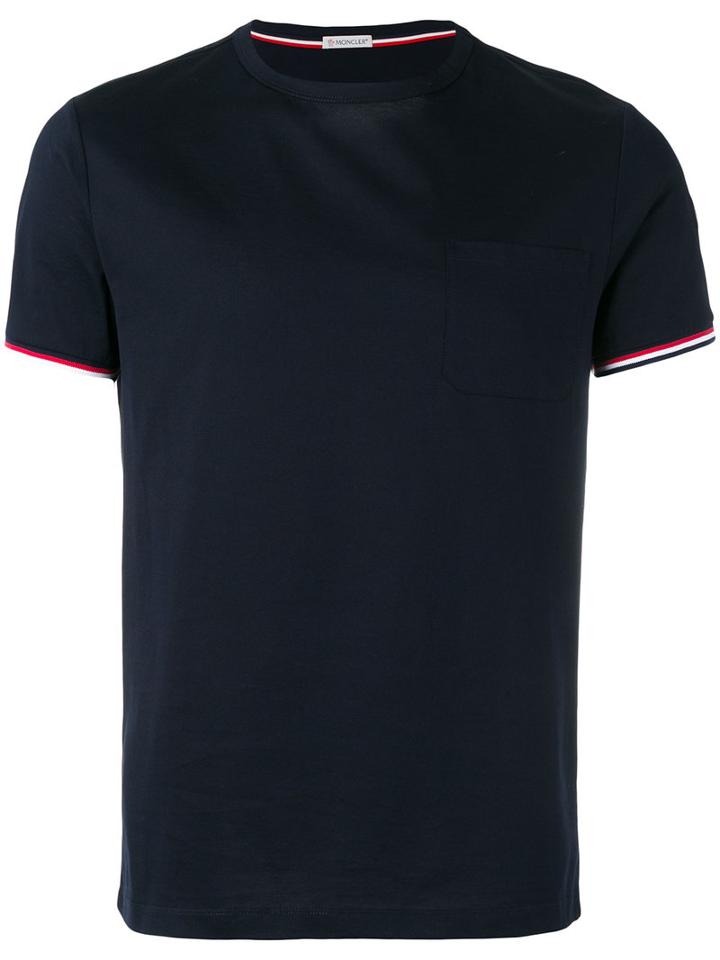Moncler Tri-colour Striped Trim T-shirt, Men's, Size: Medium, Blue, Cotton
