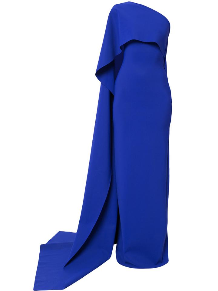 Greta Constantine One-shoulder Asymmetric Draped Gown - Blue
