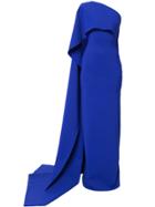 Greta Constantine One-shoulder Asymmetric Draped Gown - Blue