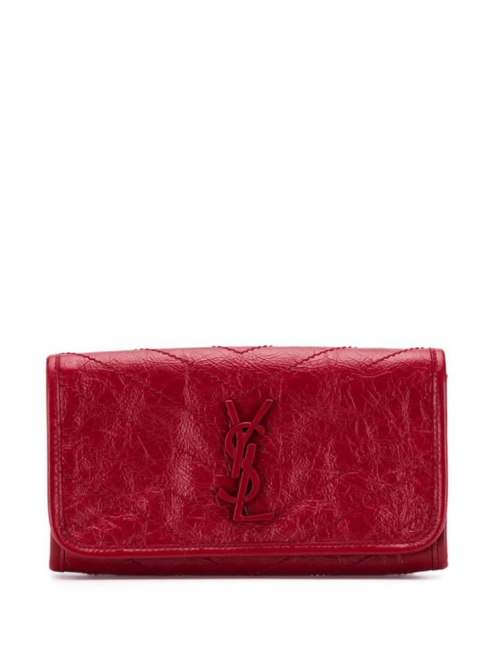 Saint Laurent Crinkled Monogram Wallet - Red