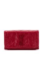 Saint Laurent Crinkled Monogram Wallet - Red