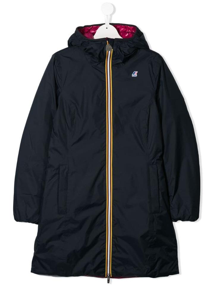 K Way Kids Reversible Padded Hooded Coat - Pink