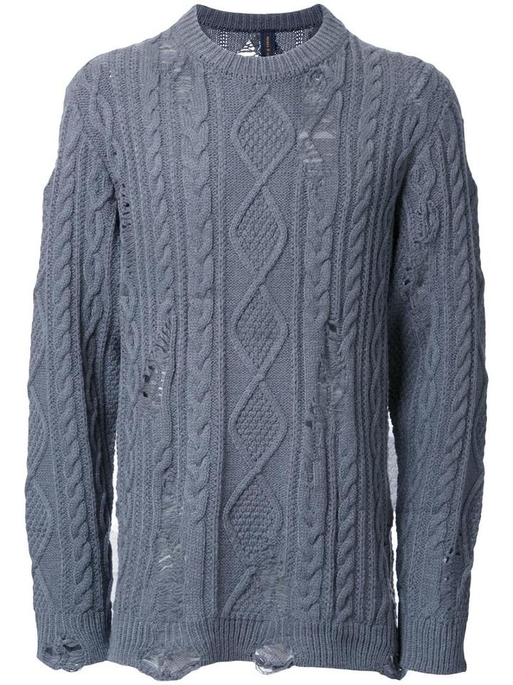 Miharayasuhiro Distressed Cable Knit Jumper, Men's, Size: 50, Grey, Acrylic/wool