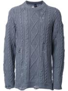 Miharayasuhiro Distressed Cable Knit Jumper, Men's, Size: 50, Grey, Acrylic/wool
