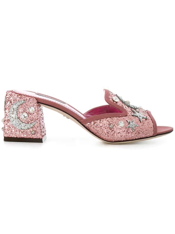 Dolce & Gabbana Star And Moon Embellished Mules - Pink & Purple