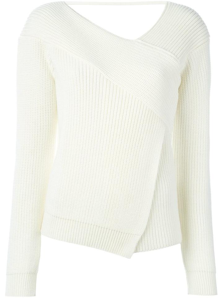 Msgm Cross Front Jumper, Women's, Size: Small, White, Virgin Wool