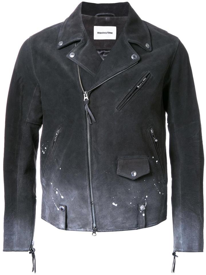 Monkey Time Dégradé Splatter Detailing Jacket, Men's, Size: Medium, Black, Calf Leather/polyester