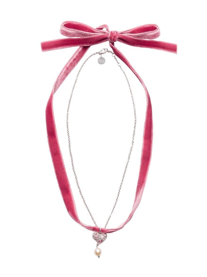 Miu Miu Heart Charm Ribbon Necklace - Pink & Purple