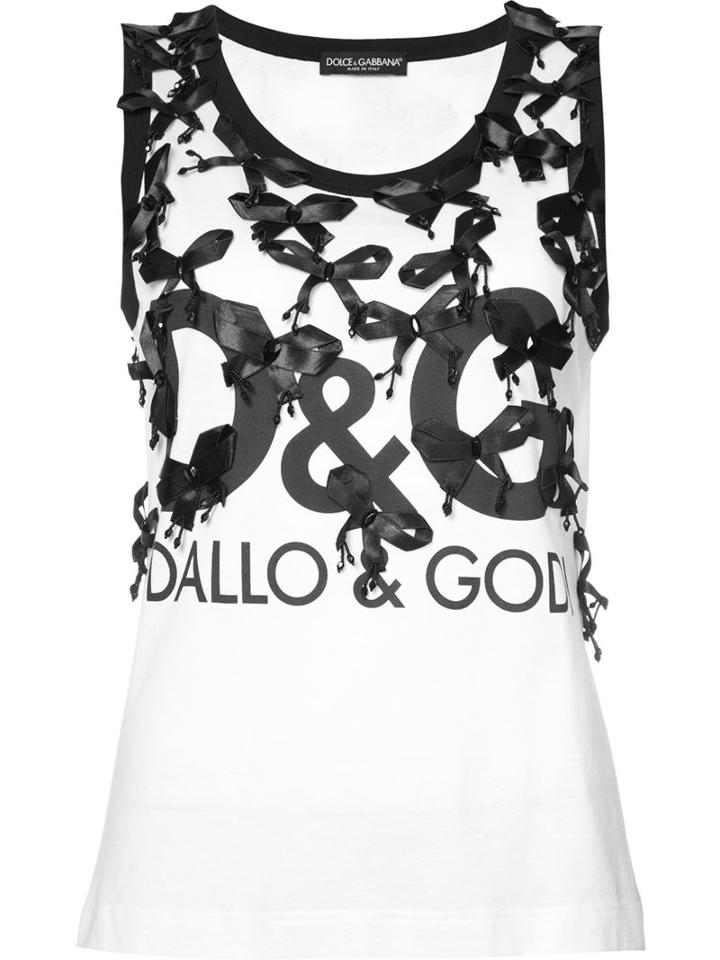 Dolce & Gabbana Printed Top With Bow Details, Women's, Size: 40, White, Cotton/glass/plastic/polyethylene