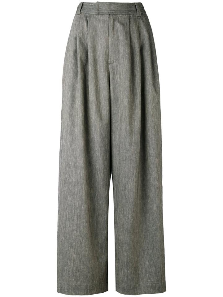 Pas De Calais - Pleated Detail Palazzo Trousers - Women - Cotton/linen/flax/polyester/polyurethane - 36, Grey, Cotton/linen/flax/polyester/polyurethane