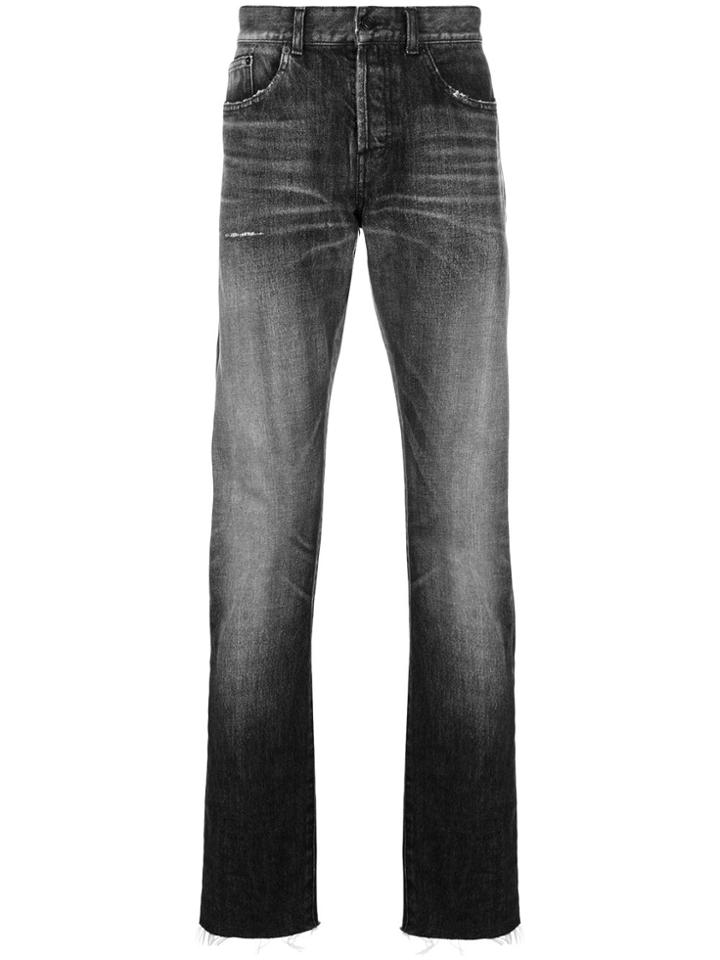Saint Laurent Faded Straight Leg Jeans - Black