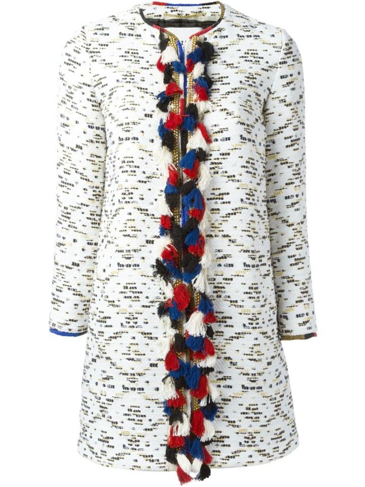 Bazar Deluxe Tassel Decorated Coat, Women's, Size: 46, White, Polyamide/polyester/cotton/silk