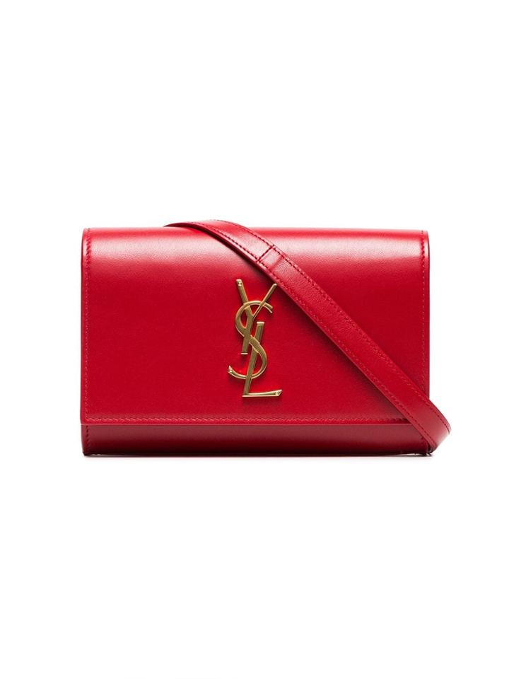 Saint Laurent Sl Blk Lng Blt Bg Lthr W/ Gld Ysl Logo - Red