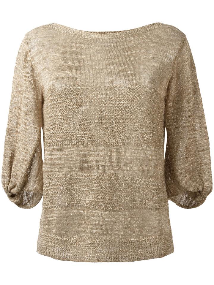 D.exterior Balloon Sleeves Top, Women's, Size: Medium, Nude/neutrals, Linen/flax/polyamide/polyester
