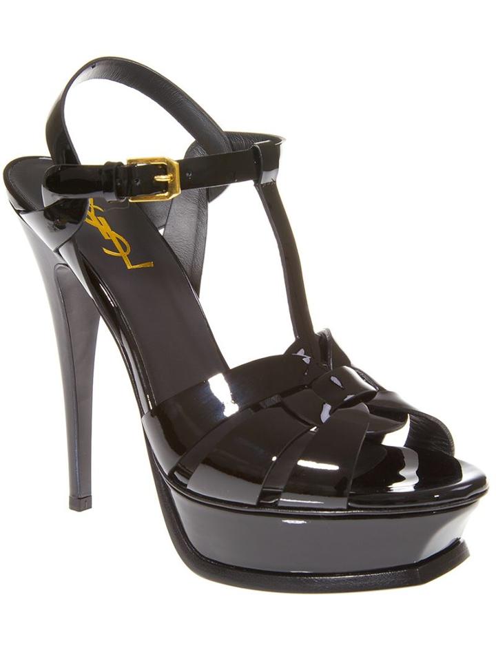 Saint Laurent Tribute Sandals, Women's, Size: 41, Black, Patent Leather