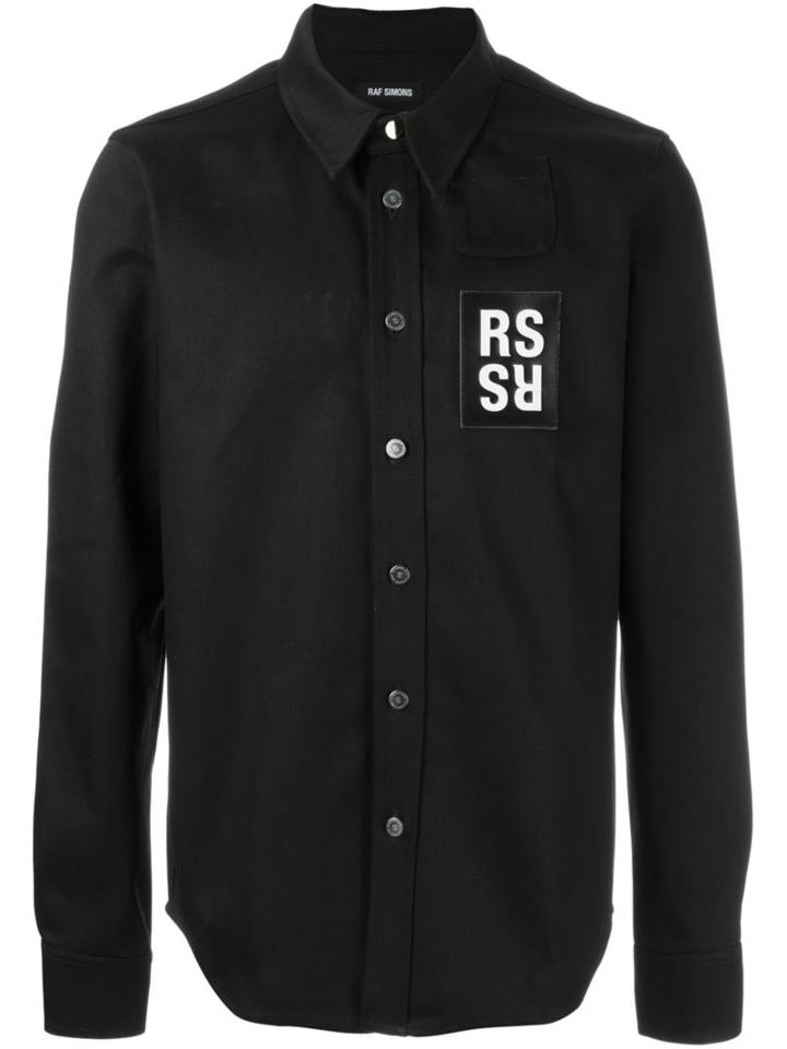 Raf Simons Logo Patch Denim Shirt, Men's, Size: Medium, Black, Cotton