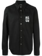 Raf Simons Logo Patch Denim Shirt, Men's, Size: Medium, Black, Cotton