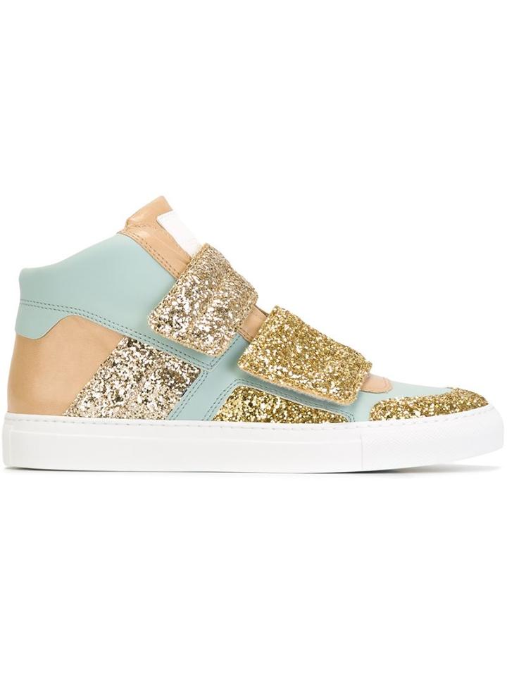 Mm6 Maison Margiela Glitter Velcro Strap Hi-top Sneakers, Women's, Size: 35, Leather/pvc/rubber