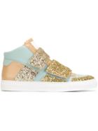 Mm6 Maison Margiela Glitter Velcro Strap Hi-top Sneakers, Women's, Size: 35, Leather/pvc/rubber