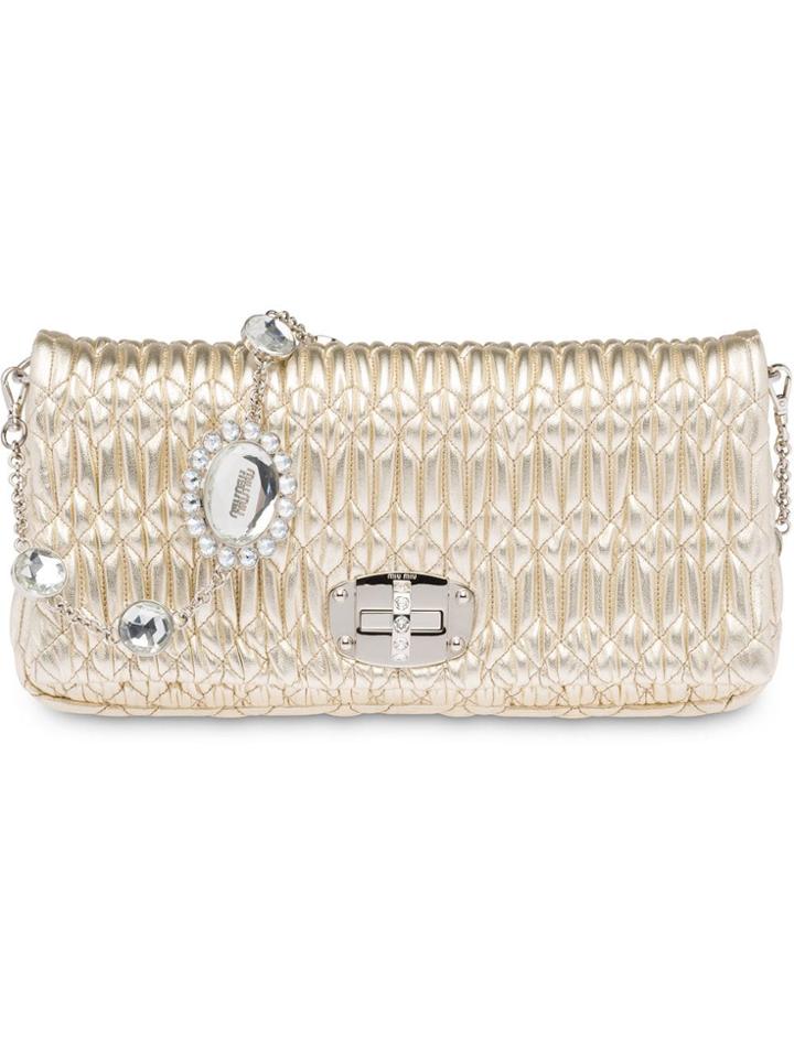 Miu Miu Miu Miu Iconic Crystal Leather Bag - Gold