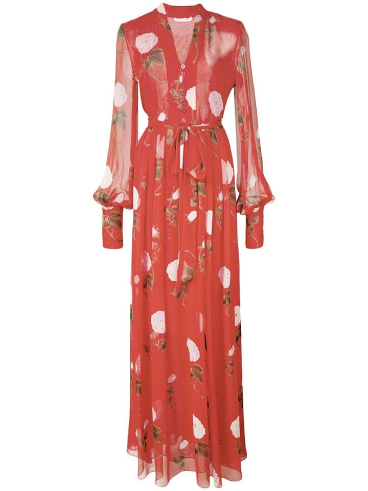 Oscar De La Renta Floral Print Maxi Dress - Red