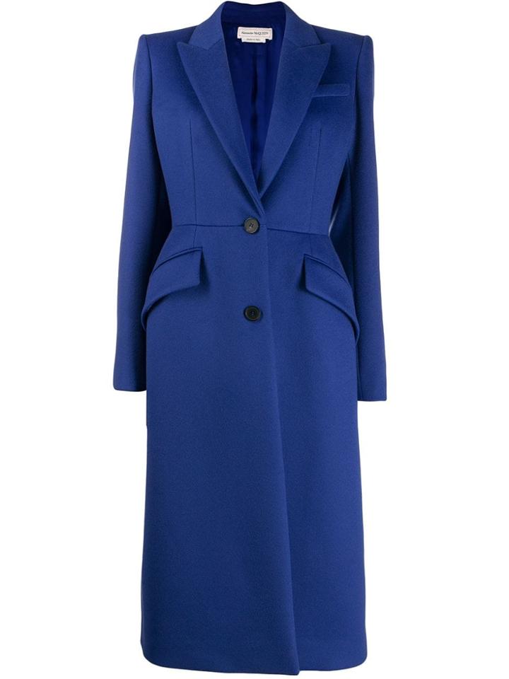 Alexander Mcqueen Single Breasted Coat - Blue