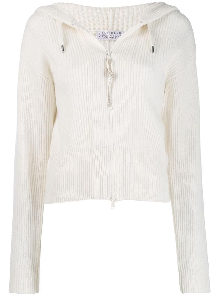 Brunello Cucinelli Ribbed Zipped Sweatshirt - White