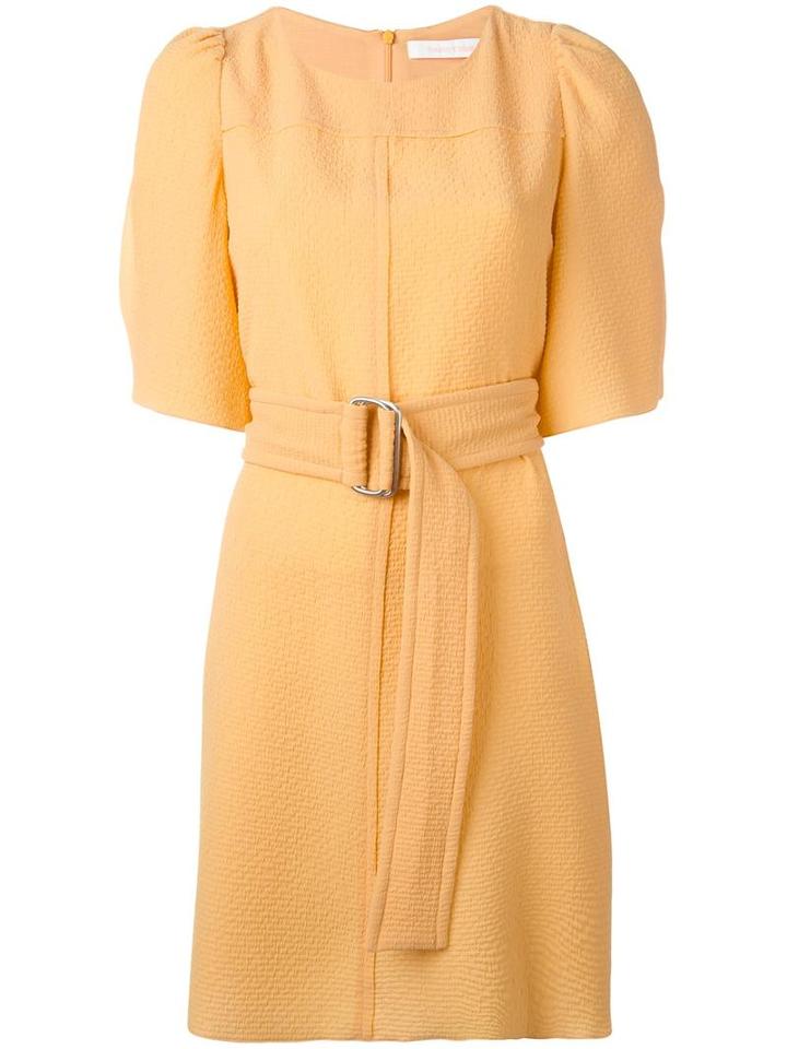 See By Chloé Belted Shirt Dress, Women's, Size: 36, Yellow/orange, Polyester/viscose