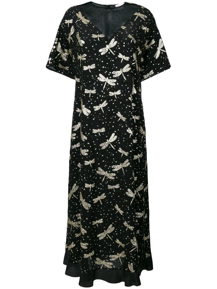 Red Valentino Dragonfly Flared Midi Dress - Black