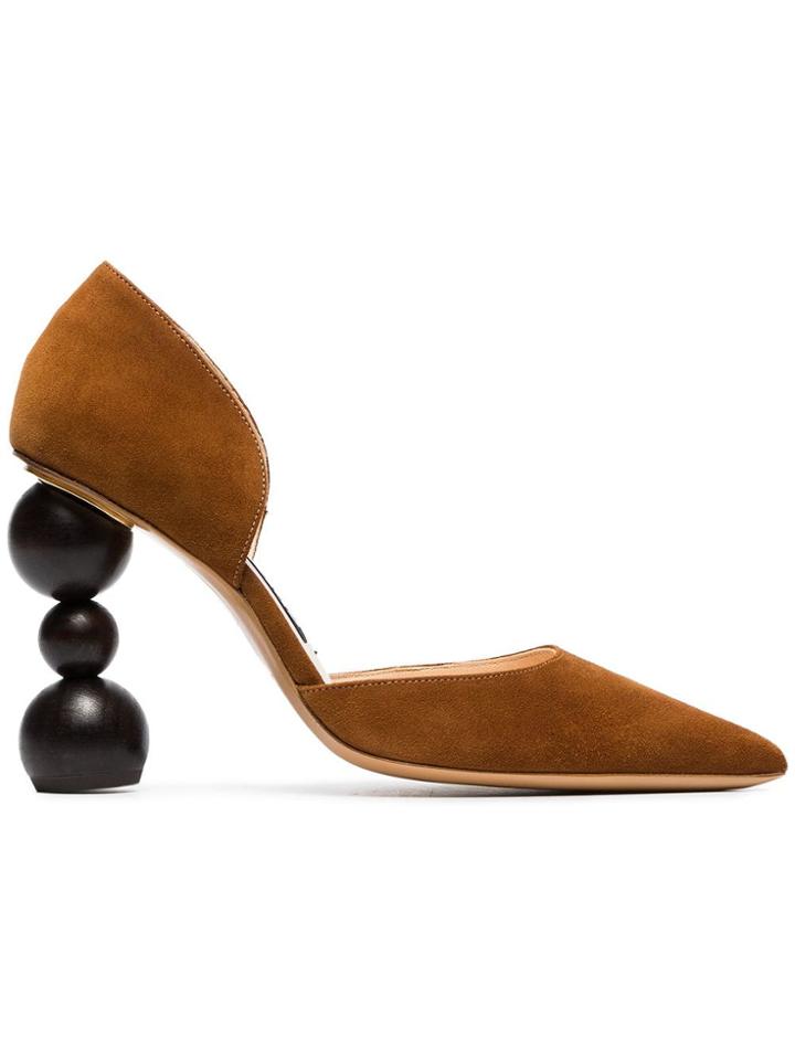 Jacquemus Sahil 105 Geometric Heel Suede Pumps - Brown