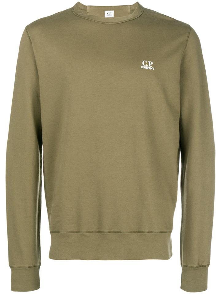 Cp Company Round Neck Logo Jumper - Green