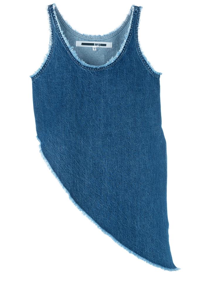 Mcq Alexander Mcqueen Asymmetric Frayed Top - Blue