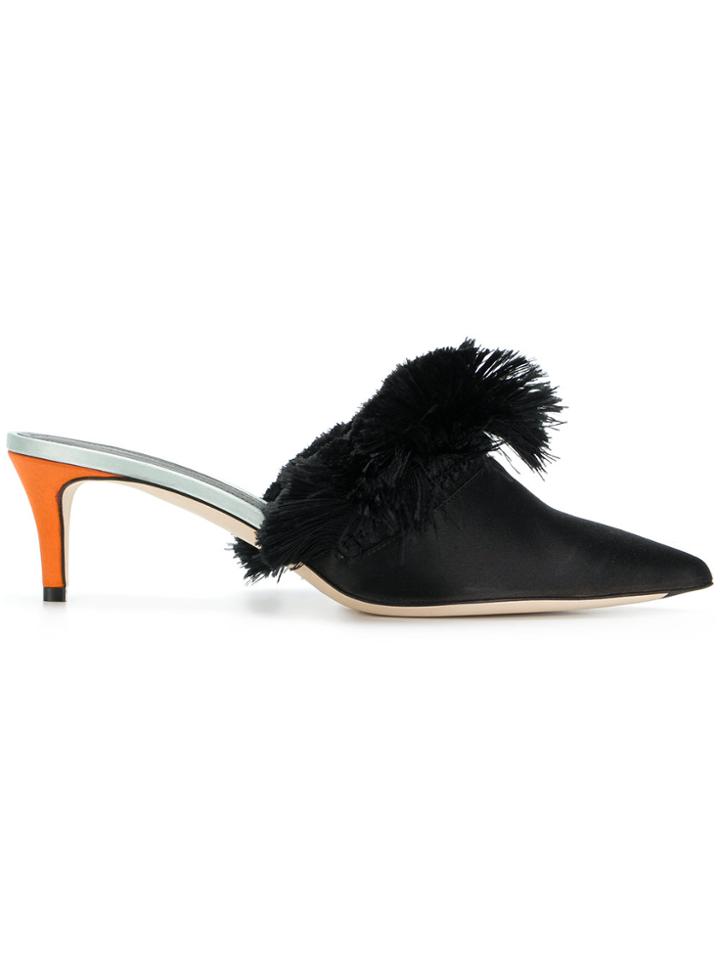 Marco De Vincenzo Fringed Trim Mules - Black