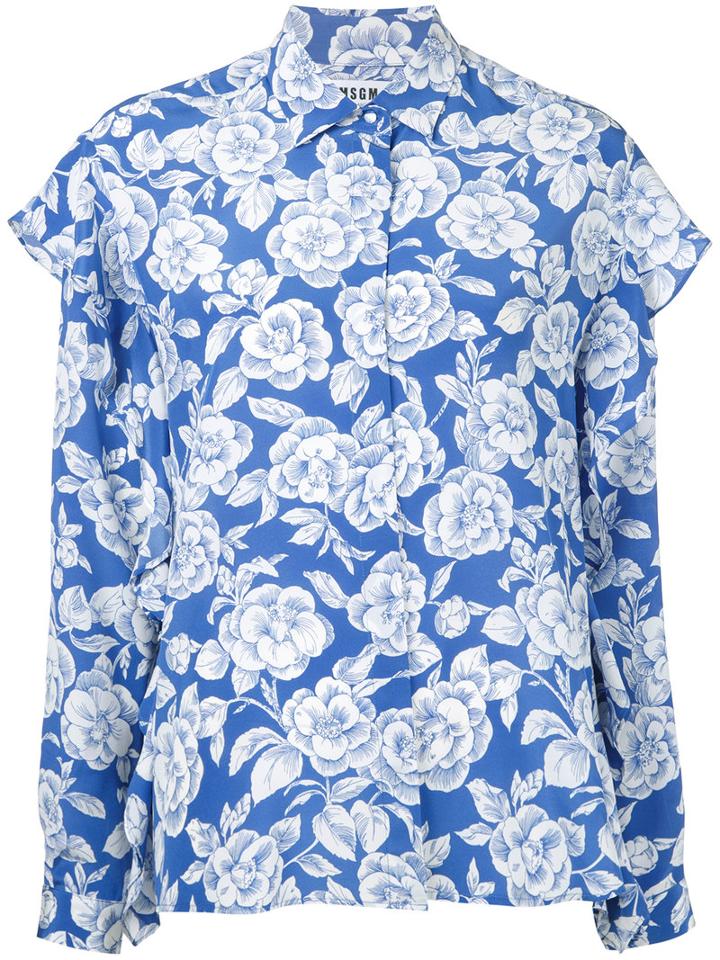Msgm Floral Print Shirt, Women's, Size: 48, Blue, Silk