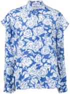 Msgm Floral Print Shirt, Women's, Size: 48, Blue, Silk