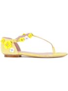 Boutique Moschino Floral Applique Flat Sandals - Yellow & Orange