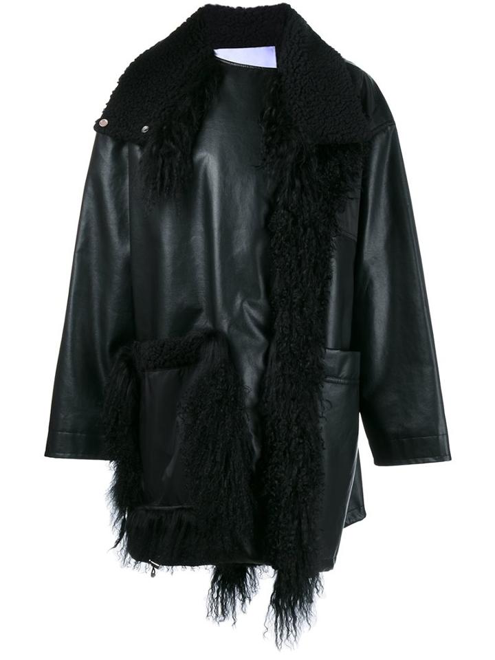 Paco Rabanne Lamb Fur Trim Coat, Women's, Size: 36, Black, Cotton/lamb Skin/polyamide/cupro